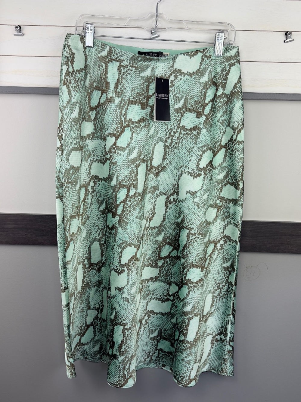LAUREN RALPH LAUREN snake skin print satin a-line skirt size 8 nwt